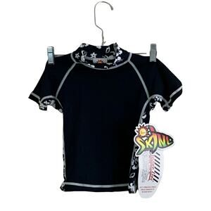 Radicool Skinz Boys Swimsuit Top Black Swim Top Rashguard Size 2/XS